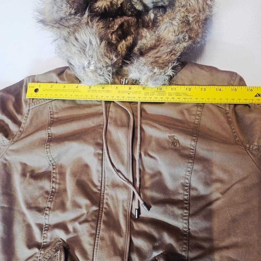 Vintage Y2K Abercrombie & Fitch 2000s Faux Fur Lined Hooded Bomber Jacket L - Picture 9 of 12